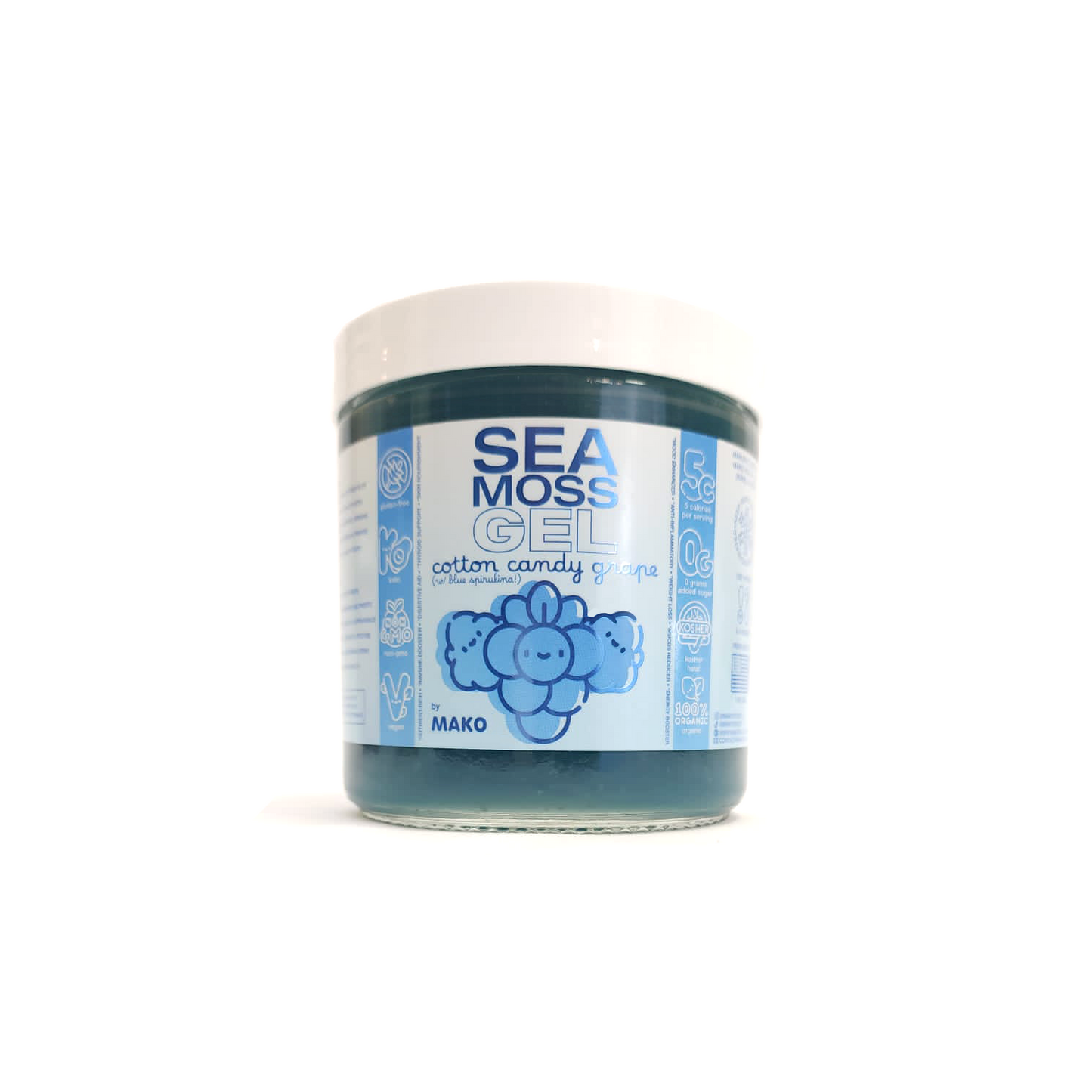 Our Dr. Sebi-Inspired Cotton Candy Grape & Blue Spirulina Sea Moss Gel Jar, Made With Premium Irish Moss (Eucheuma Cottonii). It Is Wildcrafted St. Lucian, Keto, Sugar-Free, Vegan, Organic, Halal, Kosher, Non-GMO, Gluten-Free, and Low Calorie!