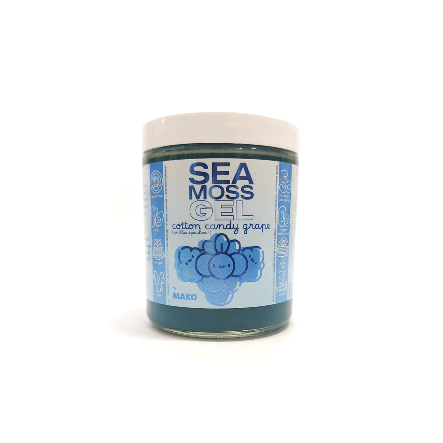 Our Dr. Sebi-Inspired Cotton Candy Grape & Blue Spirulina Sea Moss Gel Jar, Made With Premium Irish Moss (Eucheuma Cottonii). It Is Wildcrafted St. Lucian, Keto, Sugar-Free, Vegan, Organic, Halal, Kosher, Non-GMO, Gluten-Free, and Low Calorie!