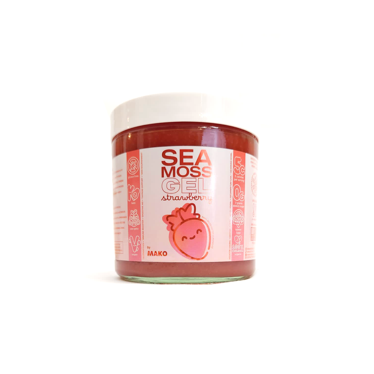 Our Dr. Sebi-Inspired Strawberry Sea Moss Gel Jar, Made With Premium Irish Moss (Eucheuma Cottonii). It Is Wildcrafted St. Lucian, Keto, Sugar-Free, Vegan, Organic, Halal, Kosher, Non-GMO, Gluten-Free, and Low Calorie!