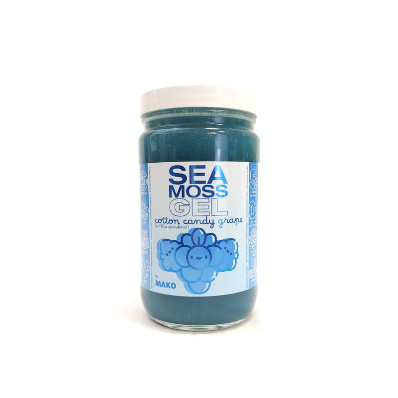 Mako Vitality Cotton Candy Grape sea moss gel, 32 oz glass jar on a white background